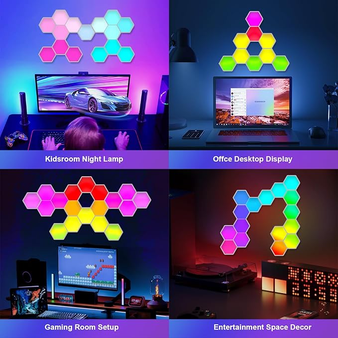 8 Pack RGB Hexagon Led Lights Wall Panels, Music Sync Color Changing Circle Lights, Hexagon Lamp with Remote Control & App Control, Led Shape Hex Light for Bedroom Gamers PlayStation Decor