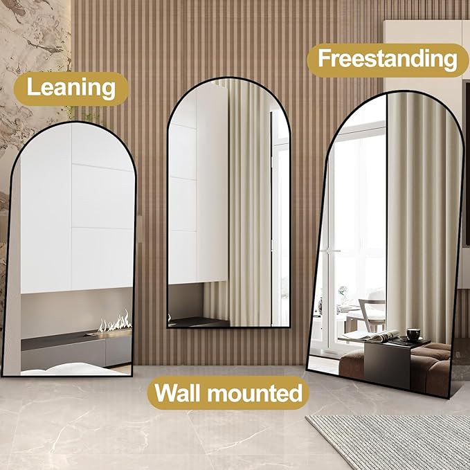 Arched Full Length Mirror, 76"x34" Large Floor Mirror, Full Body Mirrors for Leaning or Hanging, Standing Mirrors for Bedroom, Living Room,Dressing Room, Aluminum Alloy Frame, Black