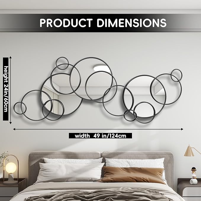 Wall Mirror Decorative, Large Decorative Mirrors for Wall Decor, Round Black Mirror Wall Art, Wall Mirrors for Living Room, Entryway, Bedroom, Dining Room Kitchen 45''x25.5''