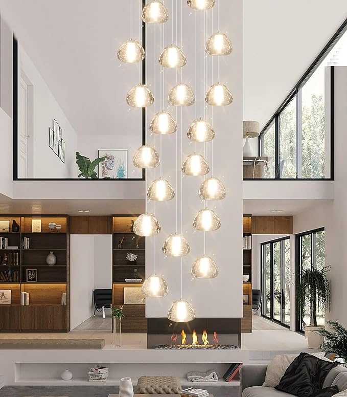 20-Light Modern Chandeliers for Entrance High Ceiling Chandelier Living Room Lights Fixture LED Ceiling Lamp Bubble Crystal Adjust Hanging Pendants Lighting for Stairwell Hallway Foyer