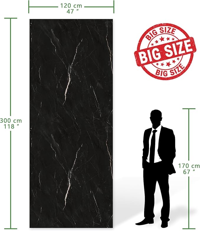 Marble Peel and Stick Waterproof Wall Paneling, 118" x 47" Black Marquina Glossy Finish Self-Adhesive Backsplash Tile Vinyl Wall Panel for Kitchen Bathroom Wall Decor, Covers 38.75 Sq. Ft.