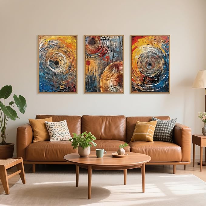 Aryroi Large Colorful Tree Ring Framed Canvas Wall Art,Modern Tree Stump Wall Decor,Abstract Wood Grain Artwork,Neutral Botanical Annual Ring Art Print for Living Room,Bedroom,Office- 24"x36"x3