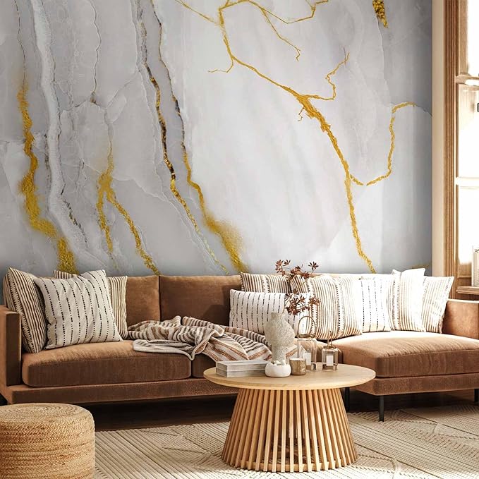 artgeist Premium Wall Mural Stone Wall 177x124 in - Non-Woven Wallpaper Fleece Wall Decor Photo Print Picture Image Design Marble Like Abstract 3D Effect White f-C-0459-a-a