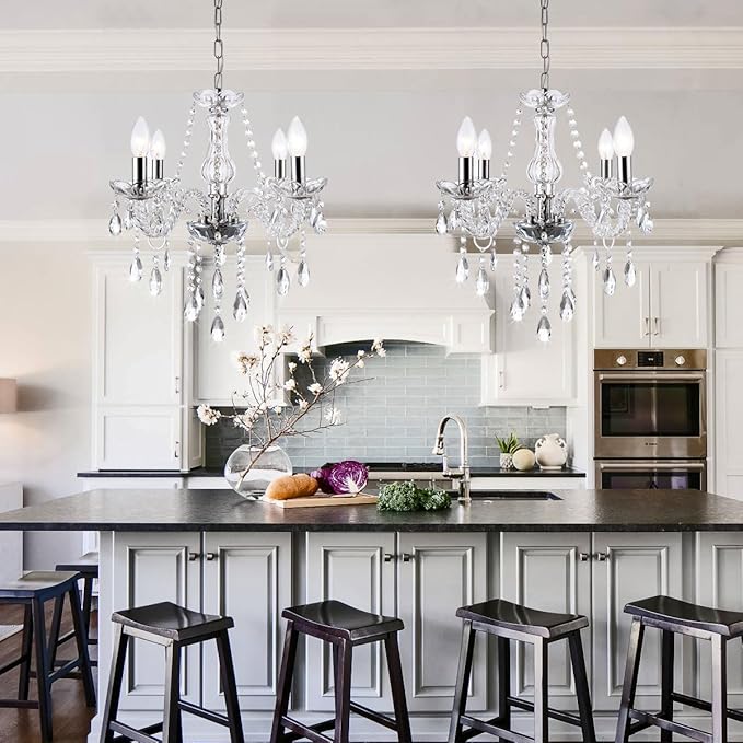 MALOSA Clear Crystal Chandeliers,Vintage Small Chandelier,Glass Mini Chandelier for Bedroom,Living Room,Dining Room,Closet,Wedding Decoration