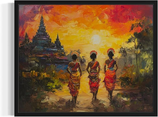 Cambodia Art Print Poster, Asia Oriental Countries Culture Wall Art Asian Paintings for Bedroom Bathroom Living Room Decor 97 (Cambodia, 11 x 14 inches, Black Frame)