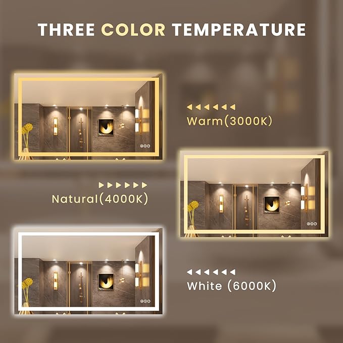 LOAAO 50"X30" LED Bathroom Mirror with Lights, Anti-Fog, Dimmable, Backlit + Front Lit, Lighted Bathroom Vanity Mirror for Wall, Memory Function, Tempered Glass, Safe to Use, ETL Listed