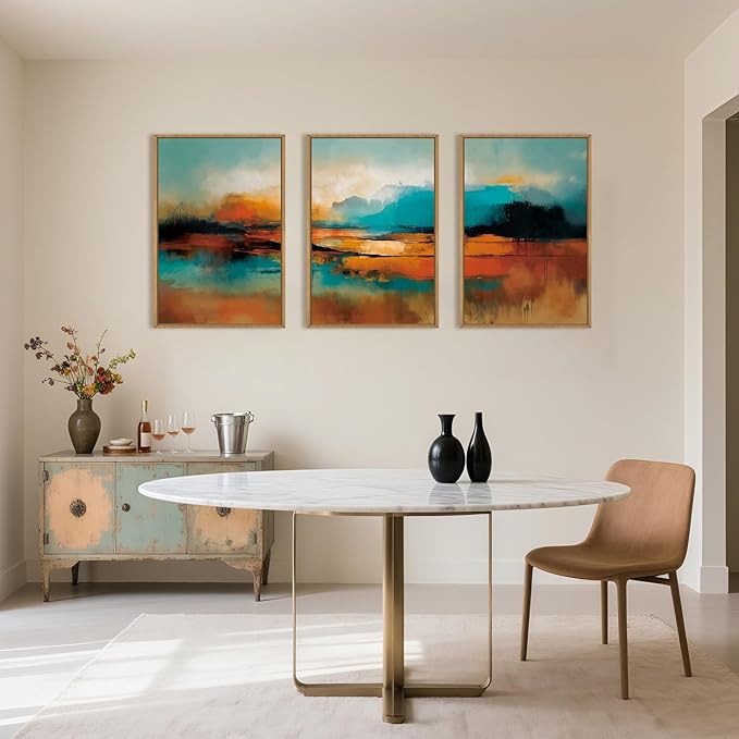 Large Abstract Burnt Orange Framed Canvas Wall Art,Neutral Blue and Black Wall Decor,Modern Brush Stroke Artwork,Minimalist Watercolor Art Print for Living Room,Bedroom,Office- 16"x24"x3