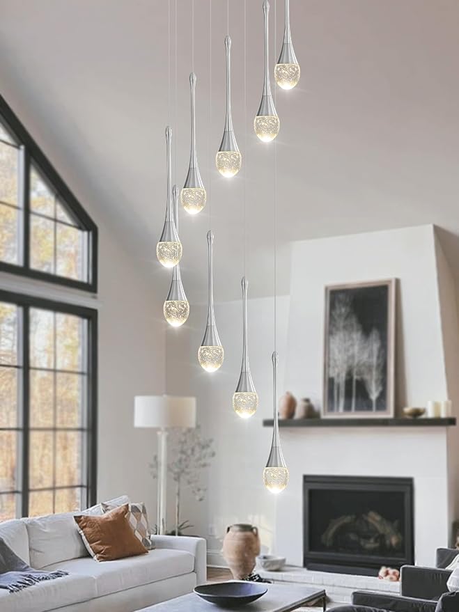 9-Lights Crystal Chandeliers for Staircase Modern Chandeliers for High Ceilings Crystal Pendant Light Fixture for Living Room Kitchen Island Foyer Hallway Bar