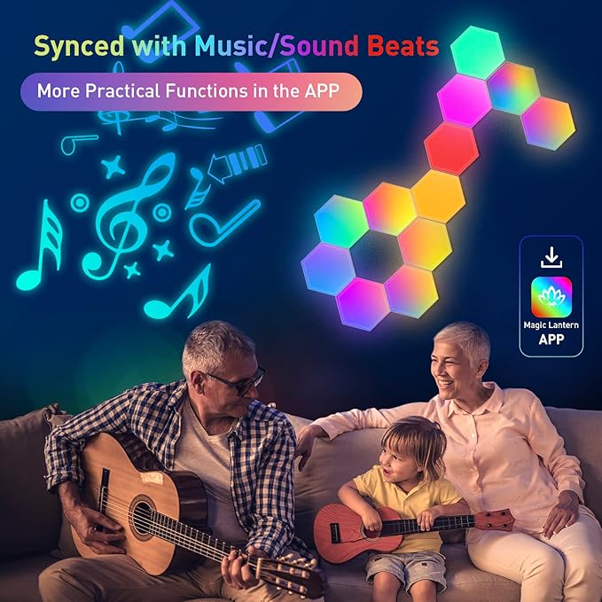 12-Pack Hexagon Light Panels – Smart RGB LED Wall Lights with App & Remote – Music Sync Gaming Lights for Room Decor, Birthday & Party Gifts for Boys, Teens, Men, Boyfriends, and Kids