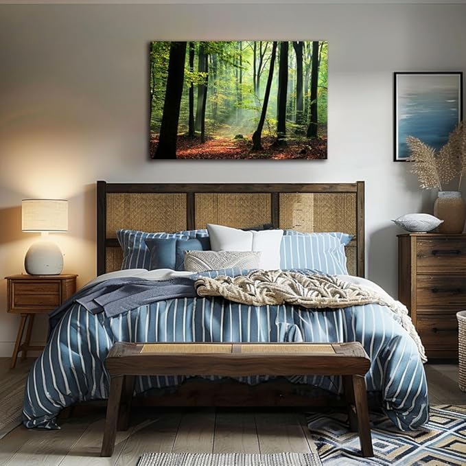 Nature Wall Art Large Forest Art Canvas Wall Decor Green Tree Canvas Print Artwork Decor for Living Room Mountain Wall Art Landscape Pictures for Bedroom Home Office Decorations (32x48inches)