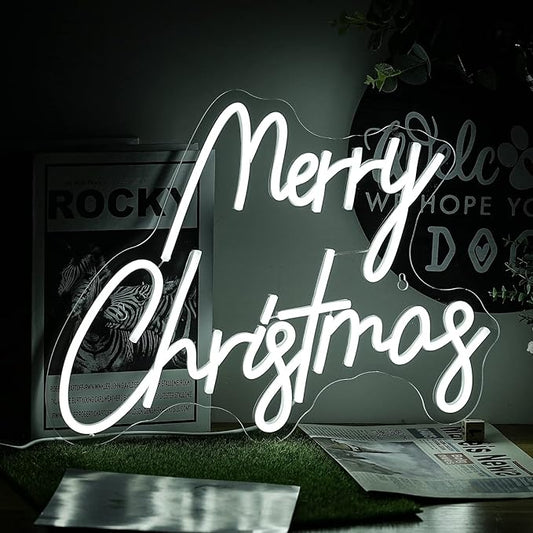 Merry Christmas Neon Sign White Neon Light Letter Neon Light with Switch Novelty Lighting for ChristmasWall Decor Party Wedding Birthday Party Decorations