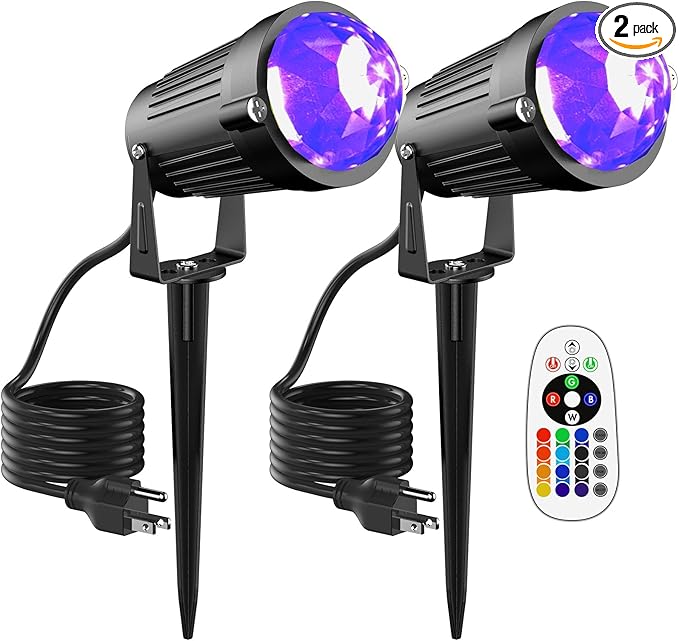 Christmas Halloween Outdoor Spot Lights Black Light Projector, 12W IP65 Waterproof LED Spotlight Outdoor Landscape Lighting with 16 Color Changing for Yard Garden Decorations(2Pack)