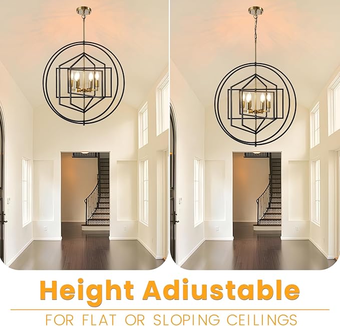 26 Inch Black and Gold Chandelier, 6-Light Farmhouse Chandelier for Entryway, Industrial Foyer Lighting Fixtures, Large Chandeliers for High Ceilings, Modern Hanging Pendant Lights for Staircase