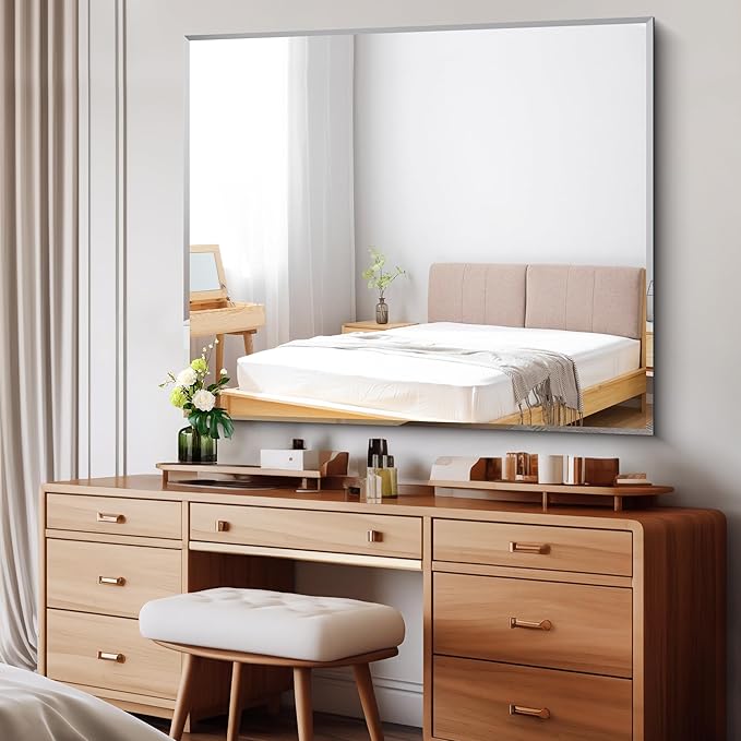 Beveled Bathroom Mirror, 40x48 Inch Large Frameless Mirrors for Wall, Upgraded Shatterproof Rectangle Beveled Vanity Mirror Hangs Horizontally/Vertically for Bedroom, Living Room and Entryway
