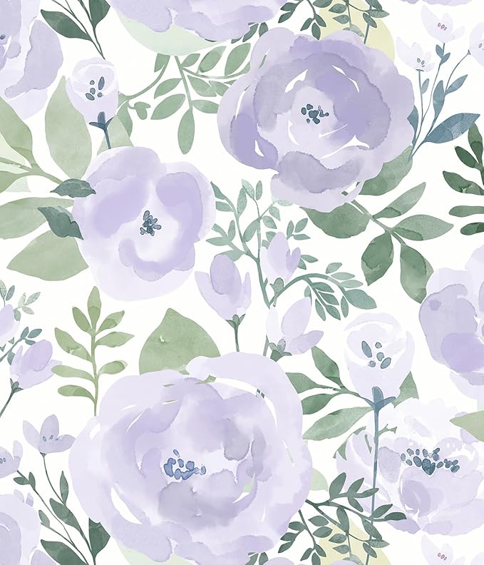 Orainege Floral Wallpaper Peel and Stick Wallpaper Floral Contact Paper 16.9in x118.1in Boho Peony Self Adhesive Removable Wall Paper for Bedroom Decor Vinyl, Purple
