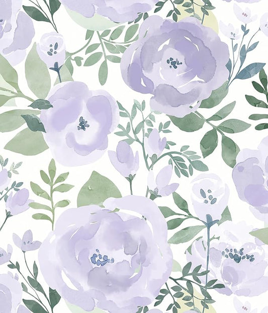 Orainege Floral Wallpaper Peel and Stick Wallpaper Floral Contact Paper 16.9in x196.8in Boho Peony Self Adhesive Removable Wall Paper for Bedroom Decor Vinyl, Purple