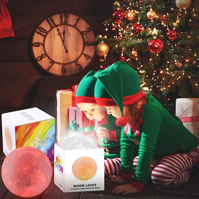 LOGROTATE Moon Lamp, Moon Light Lamps with Time Setting and Stand 3D Printing LED 16 Colors, Hung Up Decorative Night Lights for Baby Kids Friends Lover Birthday Gifts(Diameter 9.6 inch)
