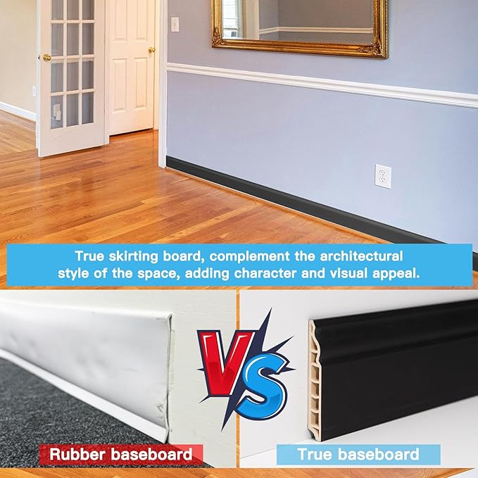 Art3d Wall Baseboard Molding Trim 8-Pack of 56 x 3.2 in., High Impact Polystyrene Skirting Board - Installed with Glue - Black