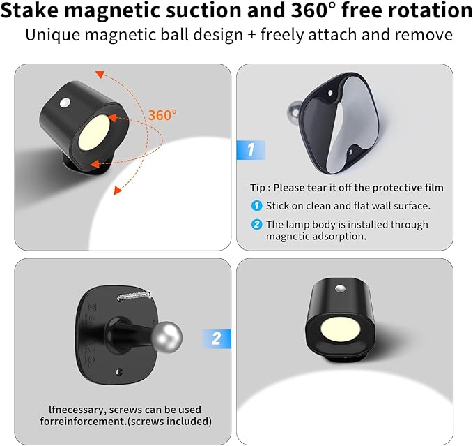 Motion Sensor LED Wall Lights with Remote, Cordless LED Wall Mounted Sconces with RGB & Warm White Lighting, Rechargeable Indoor Wall Lamp for Bedroom Bedside Living Room Corridor Picture