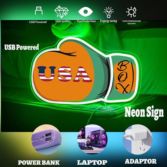 Boxing Gloves Neon Sign 5V Boxing Set Neon Light Styling Strange Vibrant Feeling With Cute Patterns Suitable for Bedroom Living Room Restaurant Bar Club Party Decoration Gift Business Shop