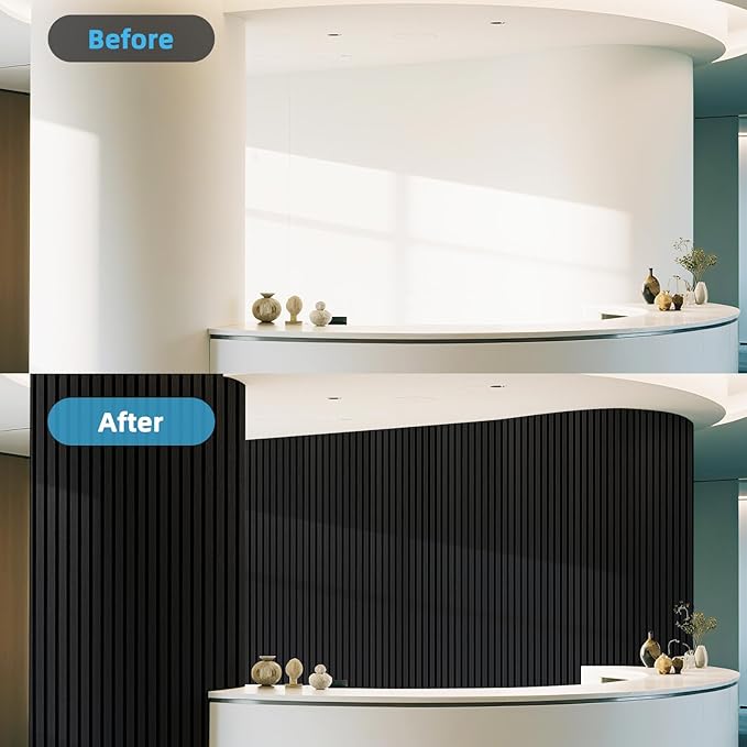 Art3d Acoustic Wood Slat Wall Panel with Roll-Flat Design - 95.3 x 23.8 Inch Sound Absorbing Panels for Living Room Columns Corridor Curved Wall Decor, 1-Pack Blackwood