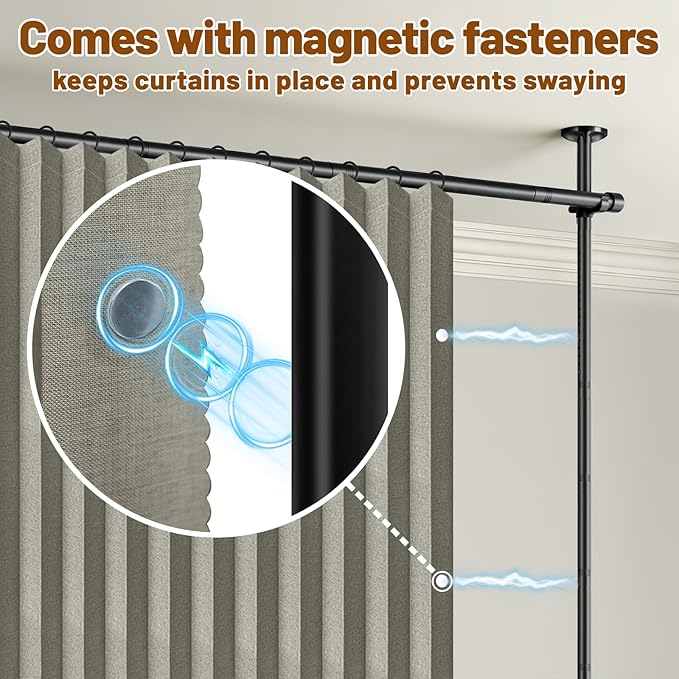 AJAZZ Privacy Curtains for Room Divider with Blackout & Soundproof (Grey, W100 x L84 in, 1 Panel)+ No Drill Curtain Rods(H) 43-120×(W) 35-100 in, Wall Divider for Bedroom/Studio/Office Curtain