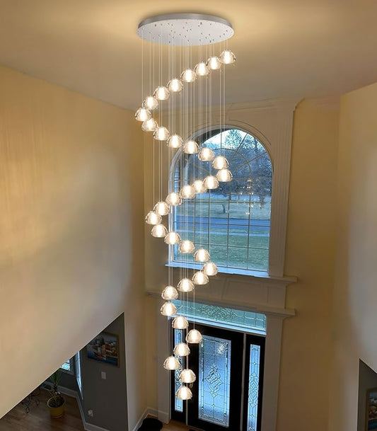 36 Light 216'' Long Large Crystal Chandeliers LED Chandeliers for High Ceiling Handing Light Fixture for Entrance Hallway Foyer Staircase Lobby Silver