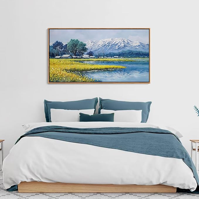 Landscape Wall Art - Japanese Mountain Nature Canvas Artwork for Living Room, Rustic Wall Art, Country Wall Decor, Farmhouse Paintings, Yellow Scenery Wall Pictures for Bedroom 20×40IN