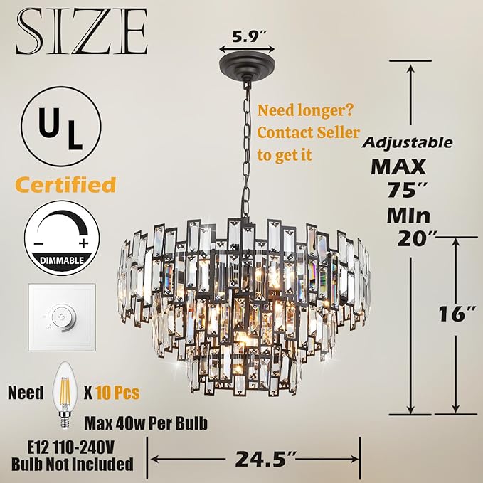 Modern Crystal Chandelier Lighting for Dining Rooms Bedroom Foyer Entryway Ceiling Hanging Pendant Light Fixture Lamp 24.5''