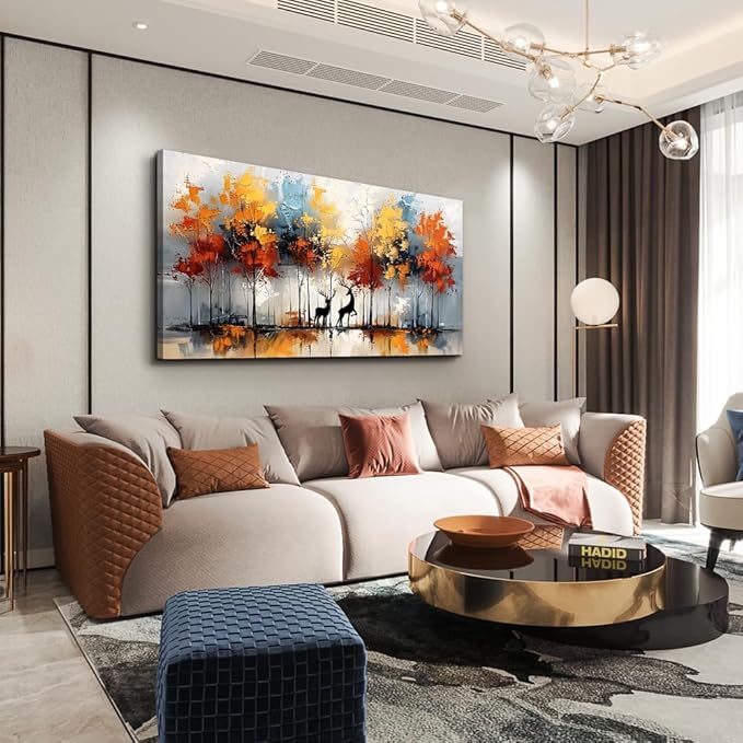 Lapremoly Large Canvas Wall Art For Living Room Wall Decor For Bedroom Modern Office Decorations Textured Abstract Wall Pictures Elk Forest Landscape Paintings Canvas Art Prints Home Decor Artwork