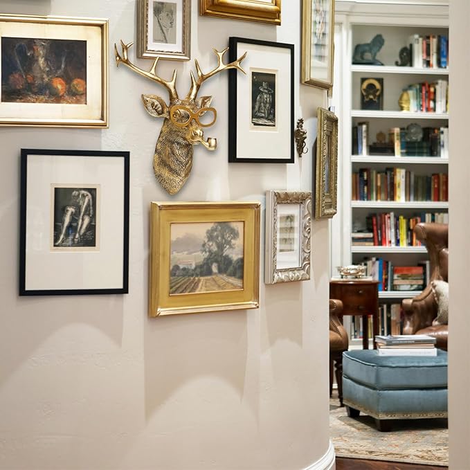 Newinhome Animal Heads Wall Decoration Resin Animals Sculptures Head Wall Hanging Decor Gold vintage Wall Sculpture for Living Room Bedroom Office(Deer,not include metal frames)