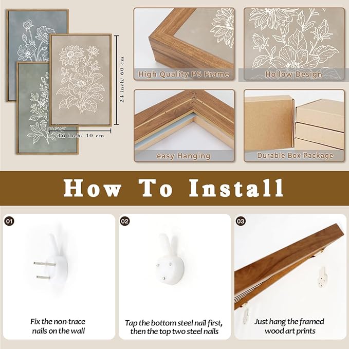 Anyzal Botanical Farmhouse Wall Art Floral Painting Boho Botanical Artwork for Living Room Bedroom Dining Room 16x24 Inch Set of 3