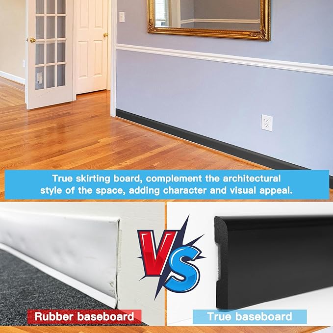 Art3d Wall Baseboard Molding Trim 8-Pack of 56 x 2.6 in., High Impact Polystyrene Skirting Board - Installed with Glue - Black