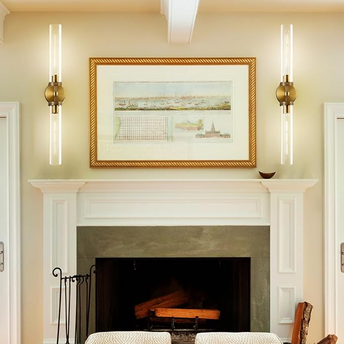 30" Bathroom Wall Sconce, Brass Wall Sconces Hardwired, Gold Wall Sconce Dimmable, Knurled Linear Sconces Wall Lighting with Glass Tube, Vanity Light for Bathroom, Living Room, Bedroom