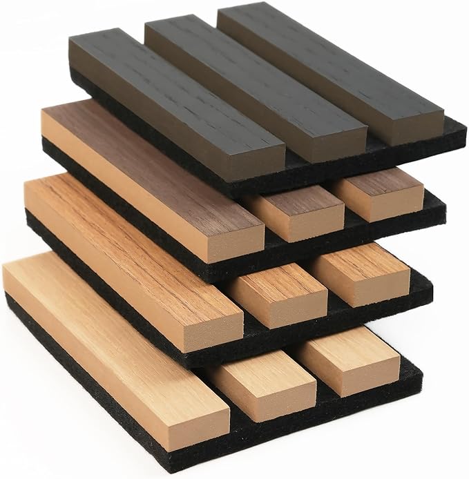 4-Pack 4.7" x 5.9" Wood Slat Wall Panel, Soundproof Wooden Paneling for Interior Wall Decor, Wood Slat Acoustic Panels for Wall- 4 Colors Samples Pack