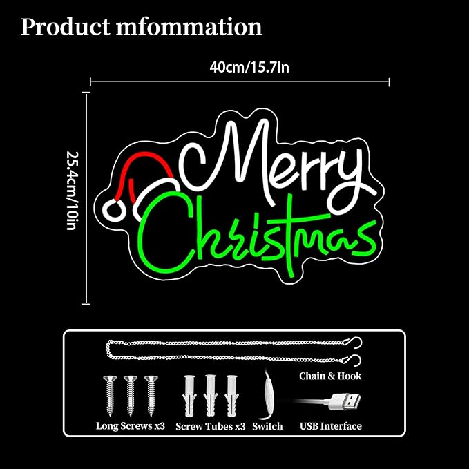 Merry Christmas Neon Sign for Wall Decor Led Neon Lights Christmas Light Up Signs for Birthday Party Club Gift