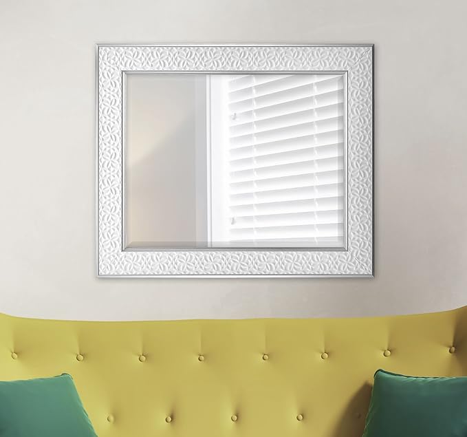 MCS Nordic Blossom Large Wall Mirror, Modern Rectangle Mirror Home Decor for Living Room, Bedroom, or Bathroom, 21 by 25 Inch, White