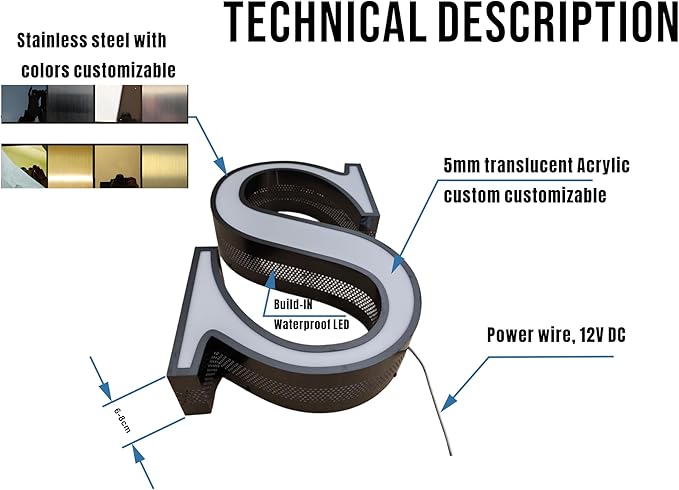 jimeiguang Custom Exterior LED Channel Letters 8 to 25 inches Tall Large Letter Bright Lighted Logo for Storefront Business Sign Building Signs (17 letters)