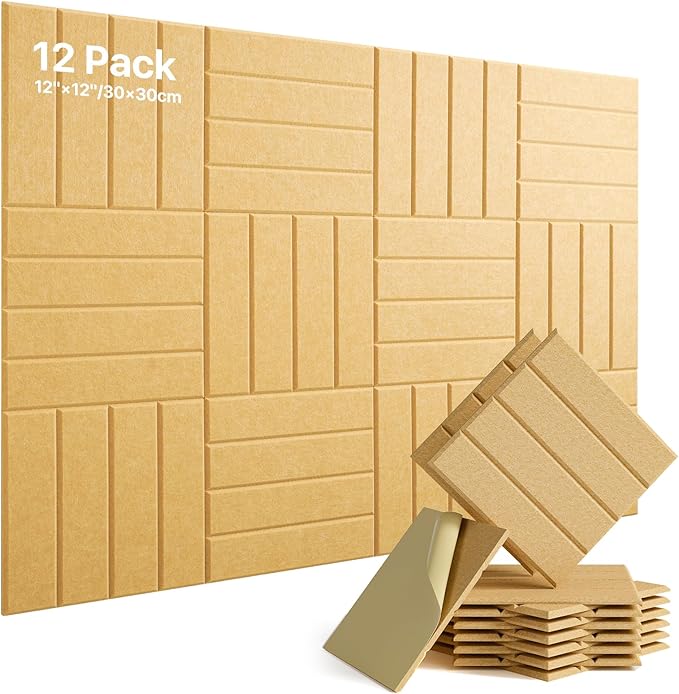 12 Pack Sound Proof Foam Panels for Walls, Self-Adhesive Acoustic Panels Sound Absorbing, 12" X 12" X 0.4" High Density Soundproof Wall Panels Tiles for Door, Ceiling, Home Office