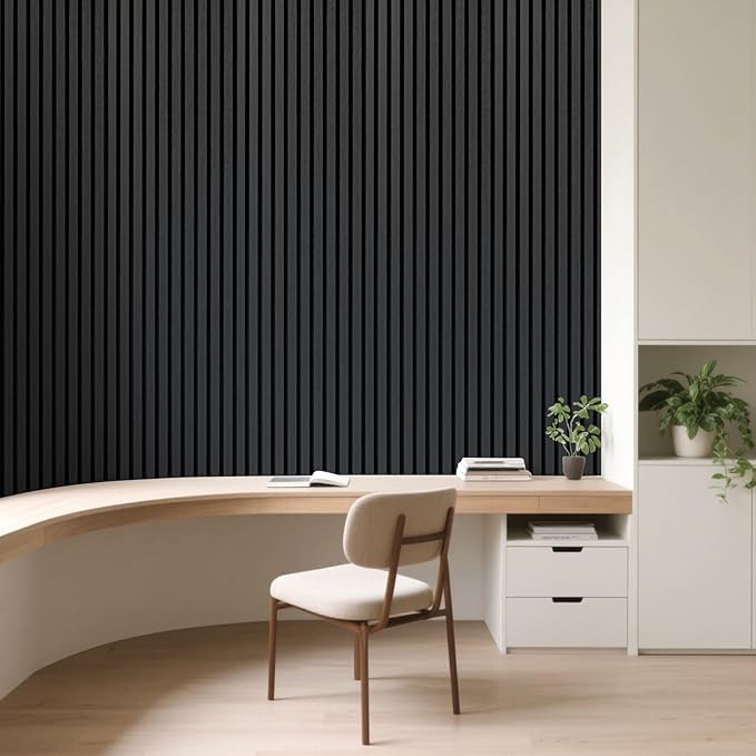 Art3d Acoustic Wood Slat Wall Panel with Roll-Flat Design - 95.3 x 23.8 Inch Sound Absorbing Panels for Living Room Columns Corridor Curved Wall Decor, 2-Pack Blackwood