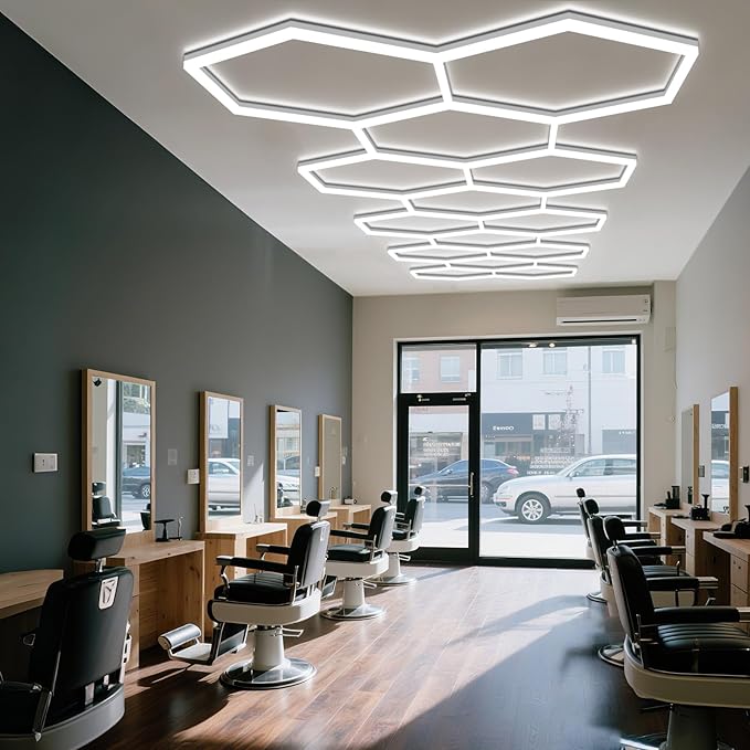 BRILLIHOOD Hexagon Garage Lights, LED Car Detailing Lighting, 568W, 68160LM, 6500K Super Bright, 18 Grid Systems Honeycomb Lights for Garage Warehouse Basement Gym