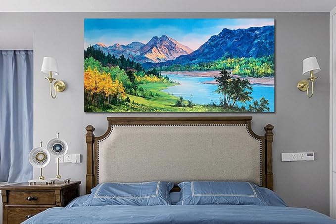 Ardemy Mountain Canvas Wall Art for Living Room Large Nature Paintings Wall Decor Landscape Pictures Bedroom Panoramic Creek Scenery Artwork Art for Home Office, 40"x20"