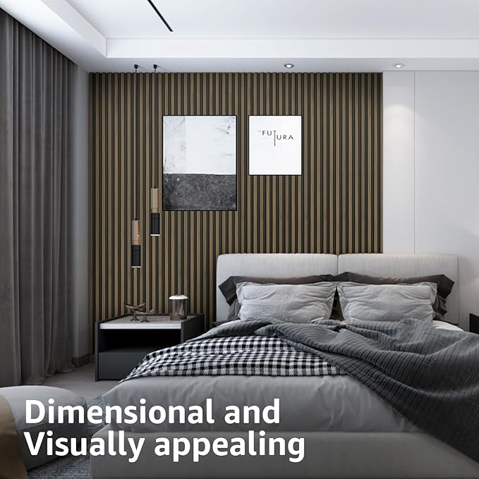 Art3d 8-Pack WPC Wood Slat Wall Panel for Interior Décor, 3D Wood Fluted Acoustic Paneling for Living Room Bedroom Home & Office Accent Wall Decor - 96 x 6 Inch Ebony