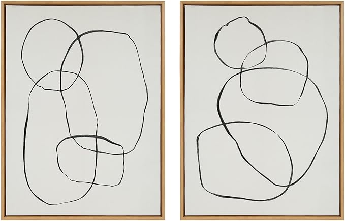 Kate and Laurel Sylvie 871 Modern Circles and 869 Going in Circles Framed Linen Textured Canvas Wall Art Set by Teju Reval of SnazzyHues, 2 Piece Set 28x38 Natural, Modern Abstract Art for Wall