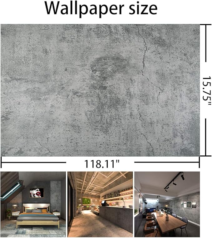 BAYYA Concrete Wallpaper Cement Contact Paper Dark Grey Wallpaper Peel Stick Countertops 15.75" x 118.11" 3D Rustic Industrial Style Waterproof Removable Self Adhesive Vinyl Film for Bathroom Kitchen