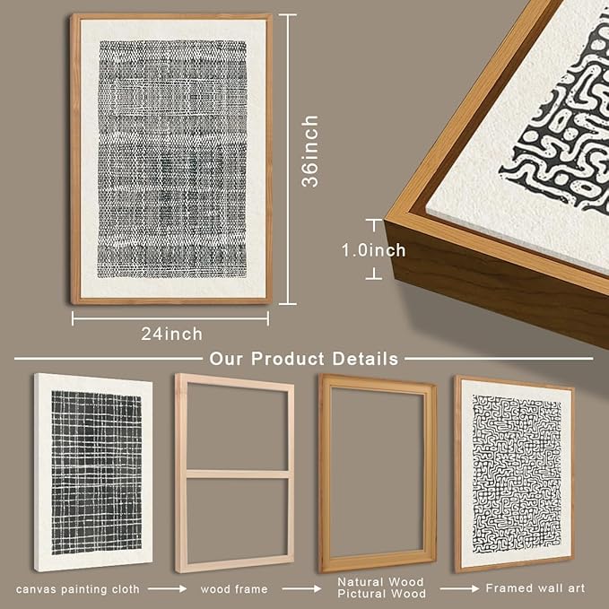 BINCUE Abstract Line Wall Art Set of 3 Modern Neutral Black Wall Decor Geometric Minimalist Artwork for Living Room Bedroom Office Bathroom 24"x36" Gift