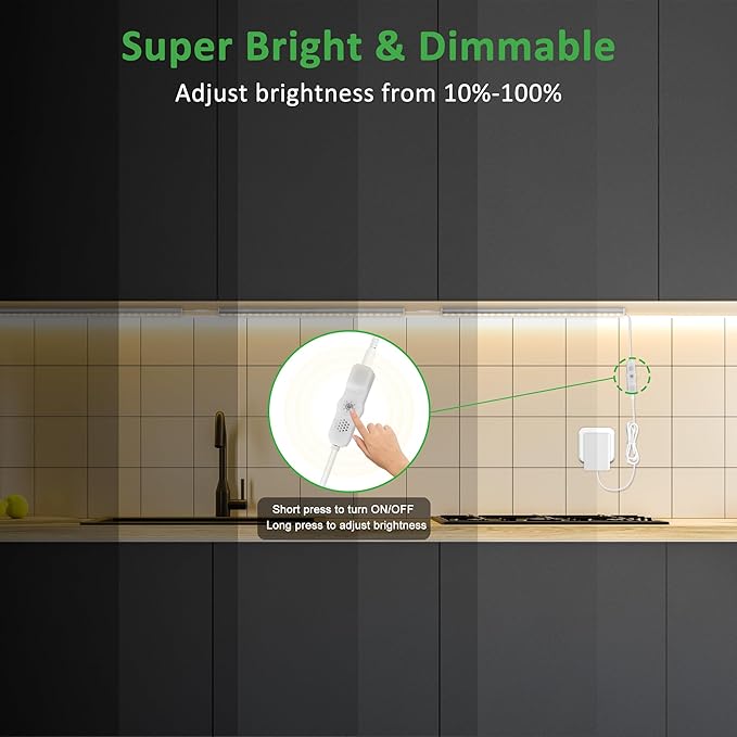 maylit Under Cabinet Lights Plug in, 6 Pcs 12 Inch Ultra Thin Under Cabinet Lighting, Super Bright Warm White Under Counter Lights for Kitchen, Dimmable Light for Cabinet, Counter, Workbench, Desk