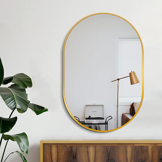 Bathroom Mirror for Wall, 36''x24'', Gold Oval Mirror for Bedroom Entryway Bathroom, Metal Framed Vanity Mirror(36''x24'', Gold)