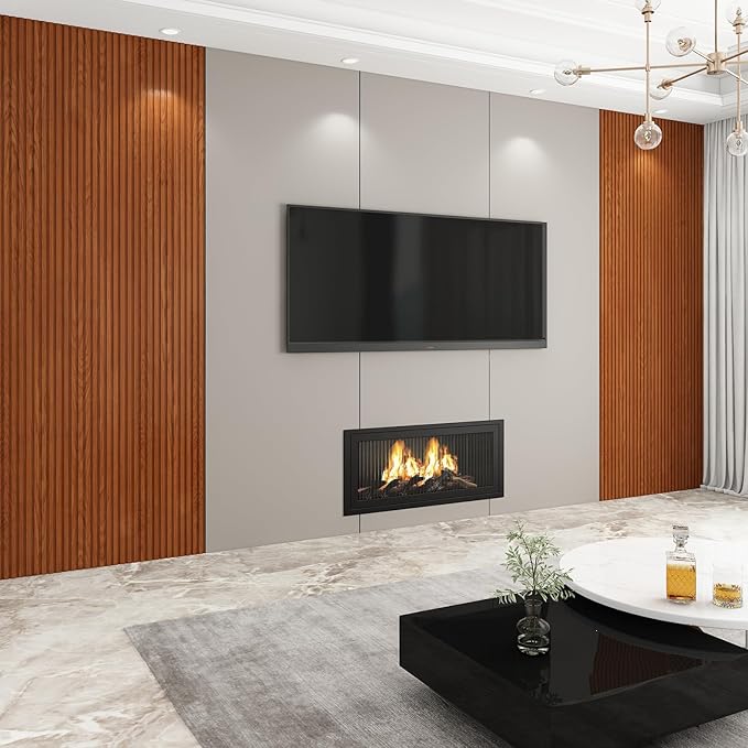 8-Pack WPC Wall Panels 118’’ x 6.3’’ 3D Slat Wall Panel Acoustic Wall Paneling for Interior Wall Decor TV Background Kitchen Bedroom Teak
