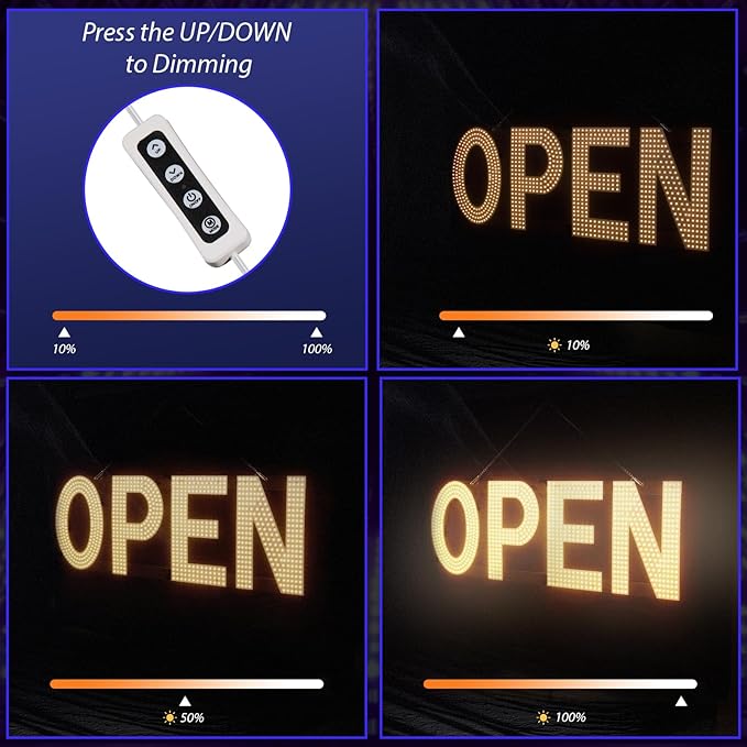 LED Open Sign for Business,48"x17" Dimmable Brightness Large Electric Light Up Sign, Hanging Installation for Store Restaurant Office Bar Hotel Salon (warm white)